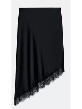 Zara Black Asymmetrical Lace Satin Skirt